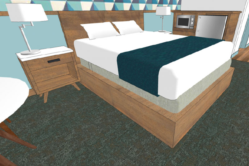 Ocean Front Hotel Queen Guestroom Design Showcasing all Facilities